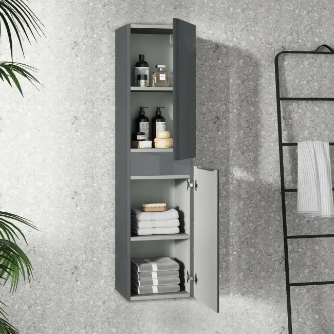 Corsica & Bali Storm Grey Wall Hung Tall Cabinet 1400x350mm