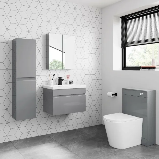 Trent Stone Grey Wall Hung Tall Cabinet Unit 1200x300mm