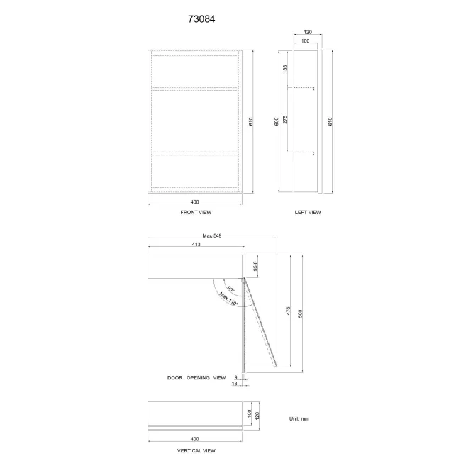 Elena Cloakroom Stainless Steel Mirror Cabinet 600x400mm