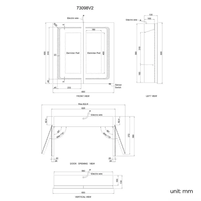 Arabella Illuminated LED Mirror Cabinet 600x600mm