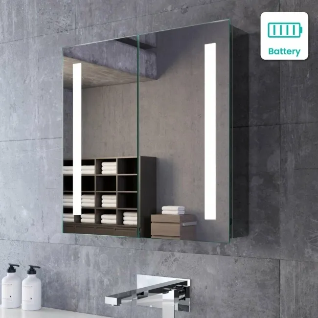 Emielia Battery Operated Illuminated LED Mirror Cabinet 600x600mm