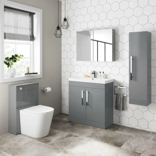 Stone Grey Mirror Cabinet 800mm