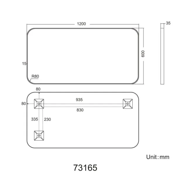 Olivia Black Framed Rectangular Bathroom Mirror 600x1200mm