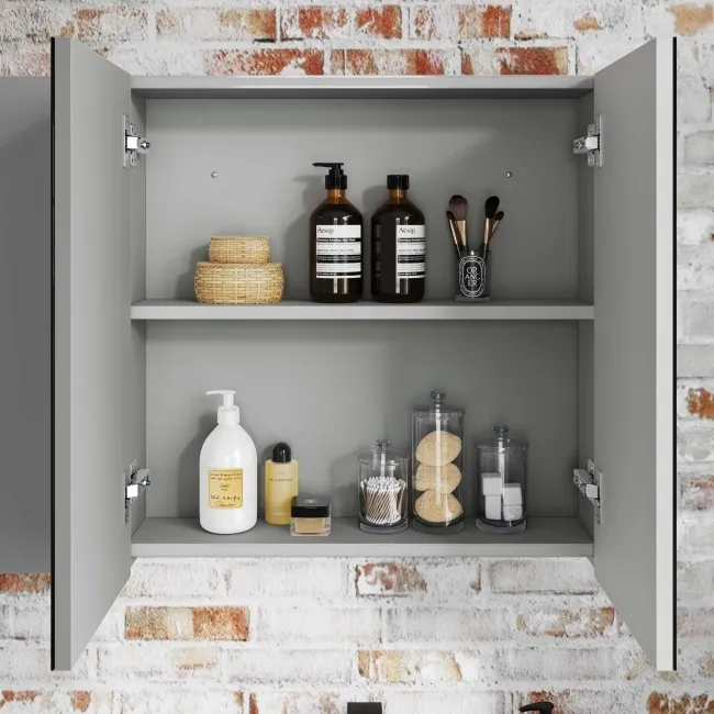 Stone Grey Mirror Cabinet 600mm