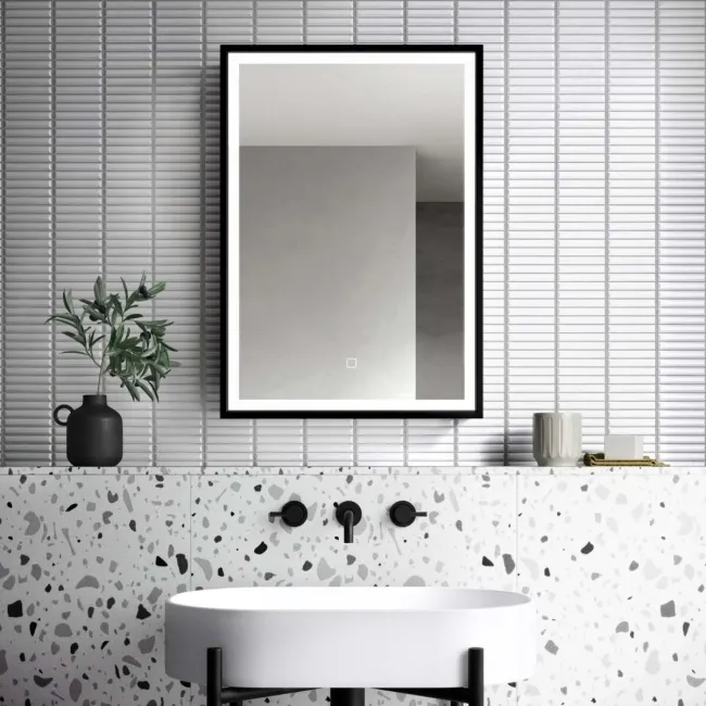 Mia Black Framed Illuminated LED Mirror Cabinet 710x500mm