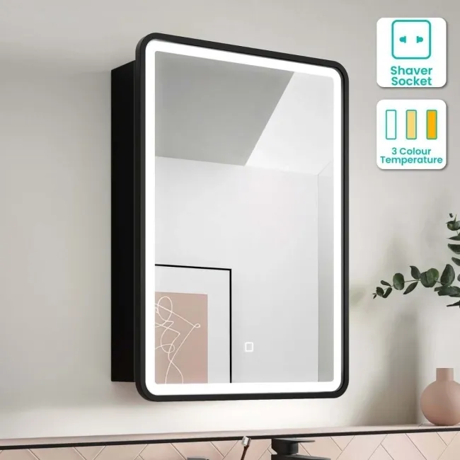 Olivia Black Framed Illuminated LED Mirror Cabinet 710x500mm