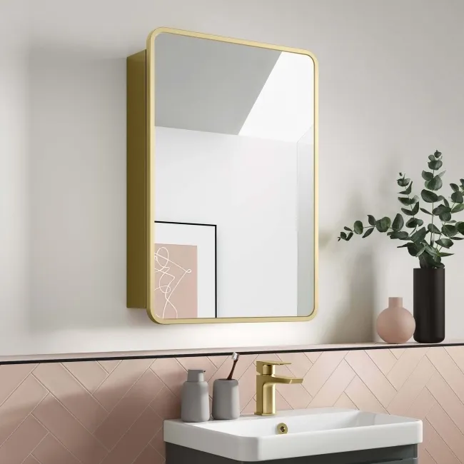 Olivia Matt Brass Mirror Cabinet 710x500mm