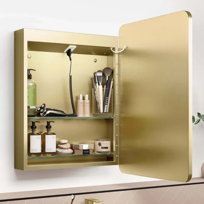 Olivia Matt Brass Illuminated LED Mirror Cabinet 710x500mm