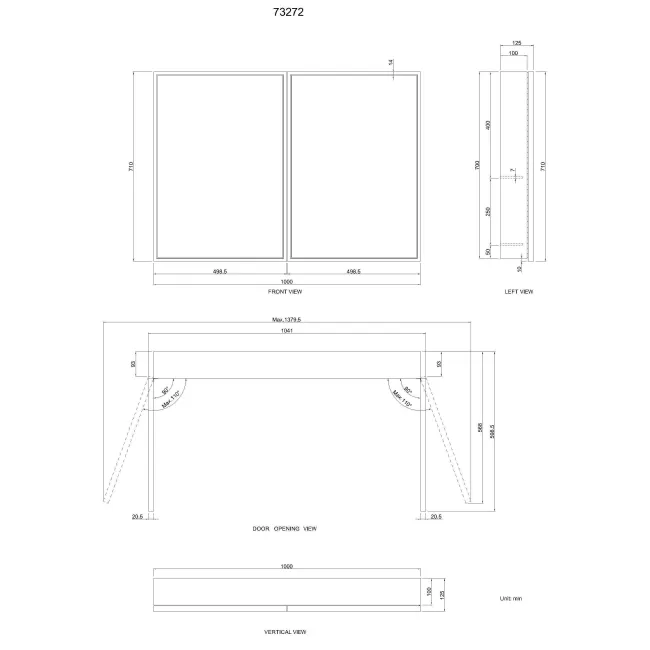 Mia Black Framed Mirror Cabinet 710x1000mm