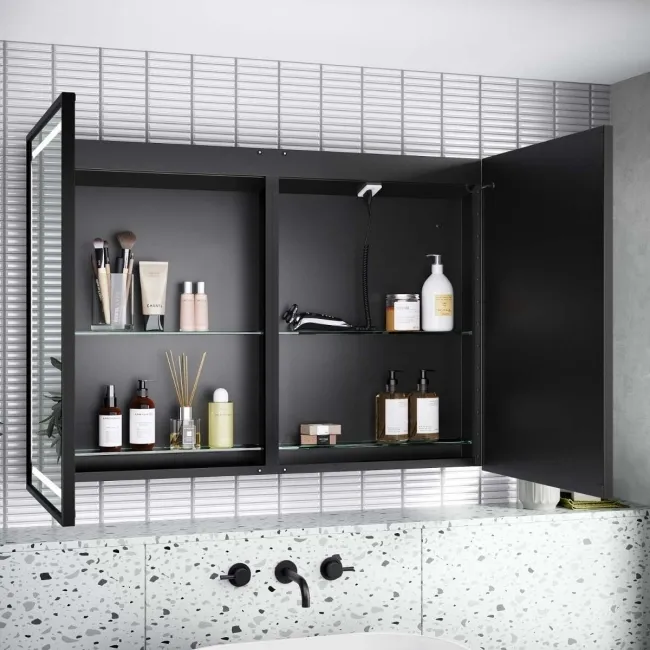 Mia Black Framed Illuminated LED Mirror Cabinet 710x1000mm