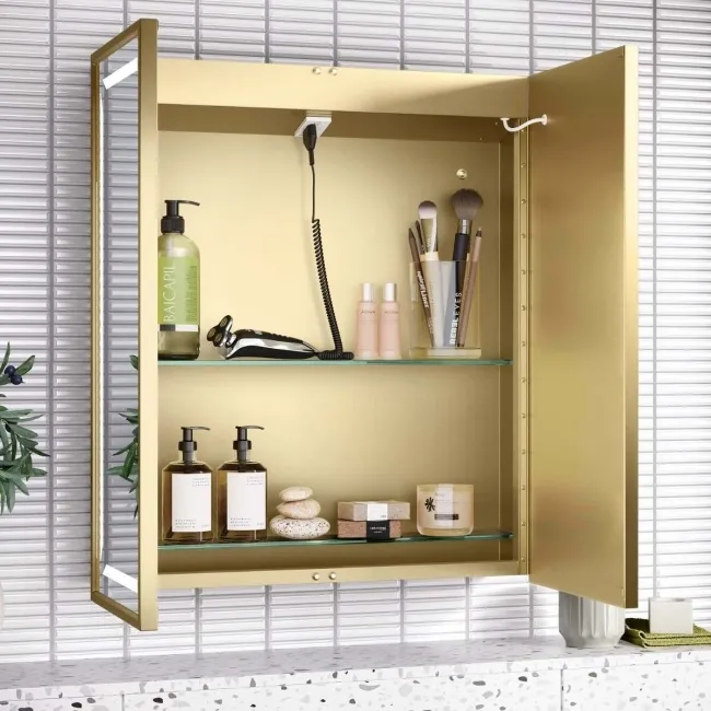 Mia Matt Brass Illuminated LED Mirror Cabinet 710x600mm