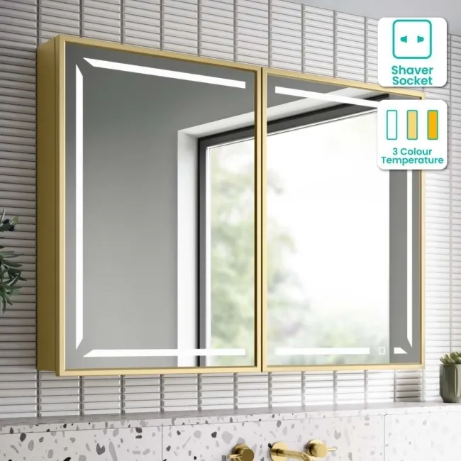 Mia Matt Brass Illuminated LED Mirror Cabinet 710x1000mm