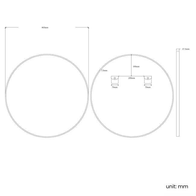 Essence Black Framed Round Bathroom Mirror 800mm
