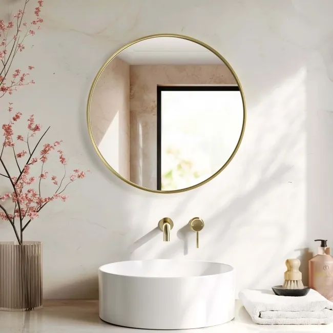Essence Brushed Brass Round Bathroom Mirror 600mm