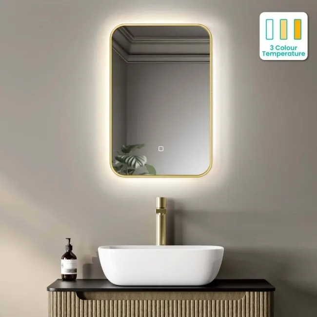 Olivia Brushed Brass Backlit llluminated LED Mirror 600x400mm