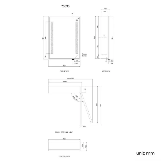 Mia Battery Operated Black Framed Illuminated LED Mirror Cabinet 610x450mm