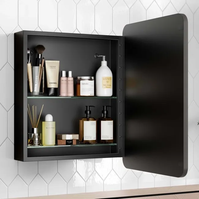 Olivia Black Framed Mirror Cabinet 610x450mm