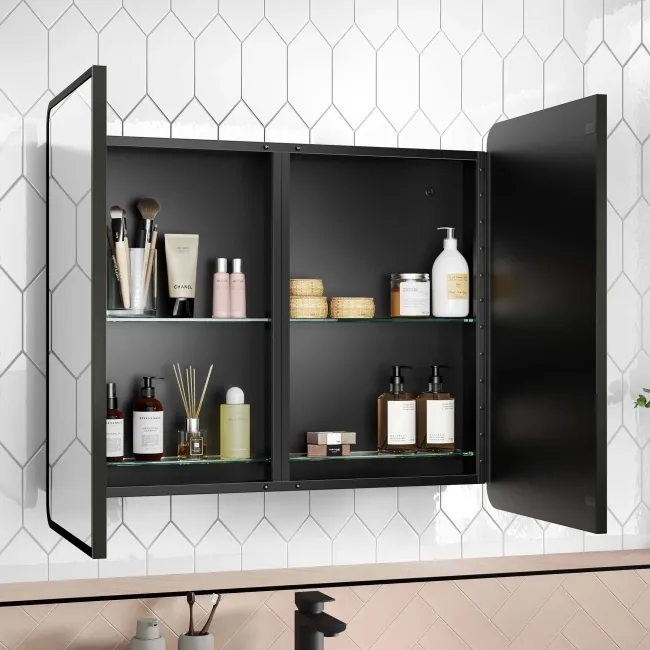 Olivia Black Framed Mirror Cabinet 710x800mm