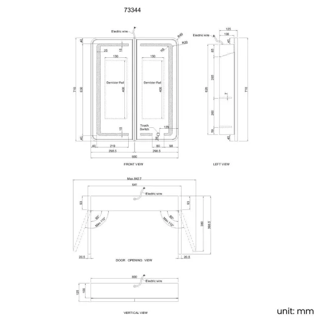 Olivia Black Framed Illuminated LED Mirror Cabinet 710x600mm