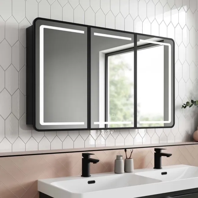 Olivia Black Framed Illuminated LED Mirror Cabinet 710x1200mm