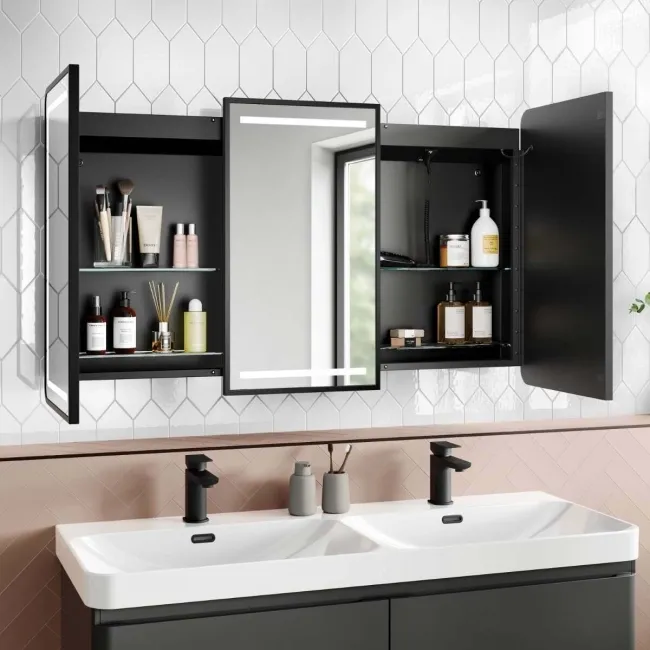 Olivia Black Framed Illuminated LED Mirror Cabinet 710x1200mm