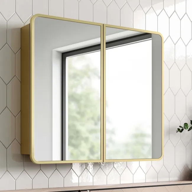 Olivia Matt Brass Mirror Cabinet 710x800mm