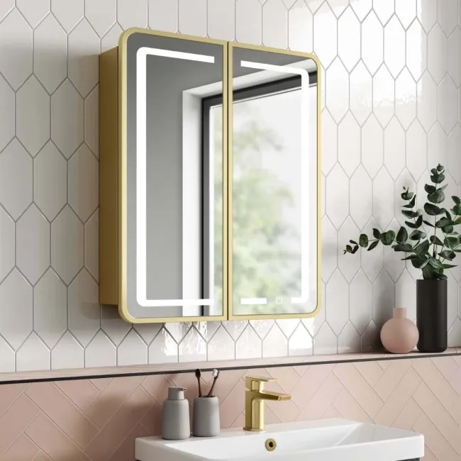 Olivia Matt Brass Illuminated LED Mirror Cabinet 710x600mm