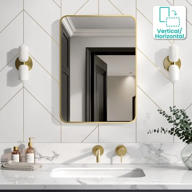 Essence Brushed Brass Rectangular Bathroom Mirror 700x500mm