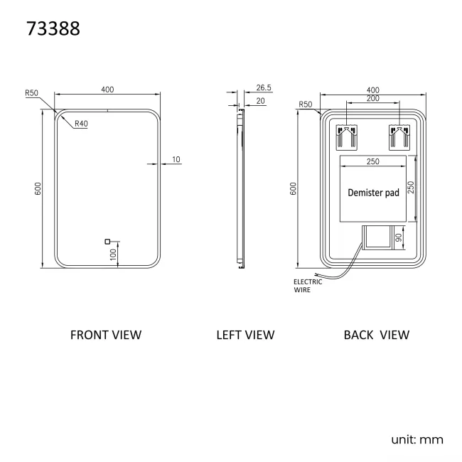 Mila Black Framed Backlit llluminated LED Mirror 600x400mm