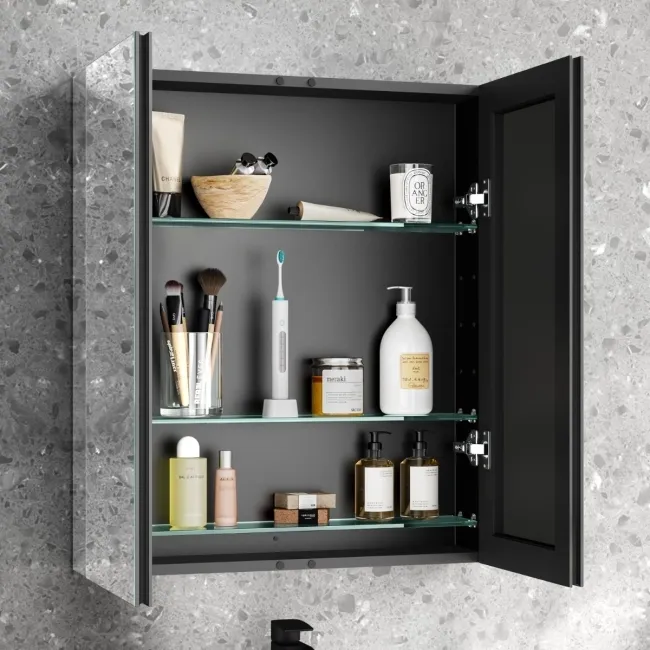 Esme Matt Black Recessed Mirror Cabinet 700x600mm