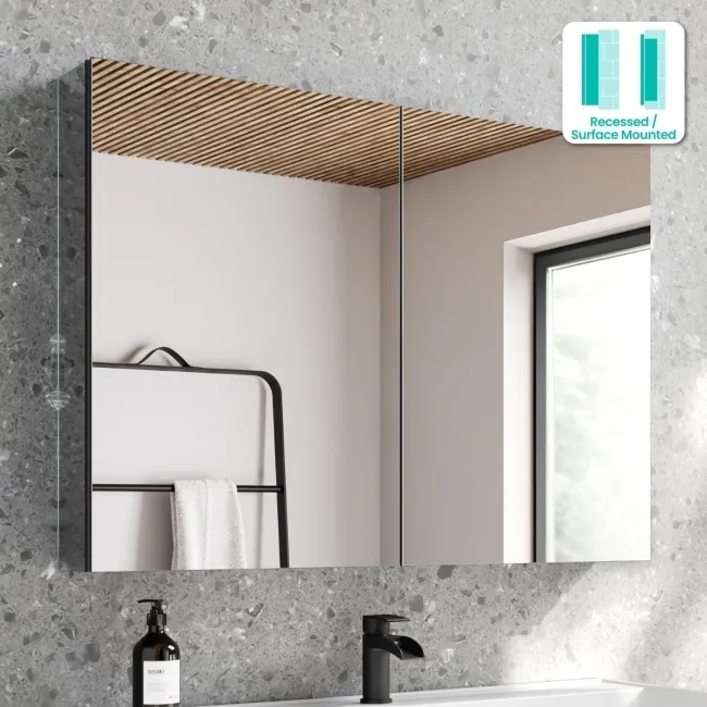 Esme Matt Black Recessed Mirror Cabinet 700x1000mm