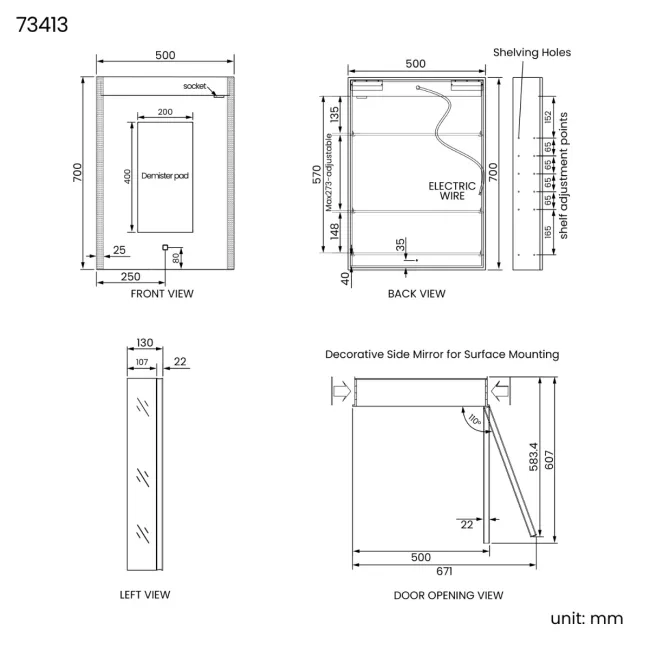 Selma Matt Black Illuminated LED Recessed Mirror Cabinet 700x500mm