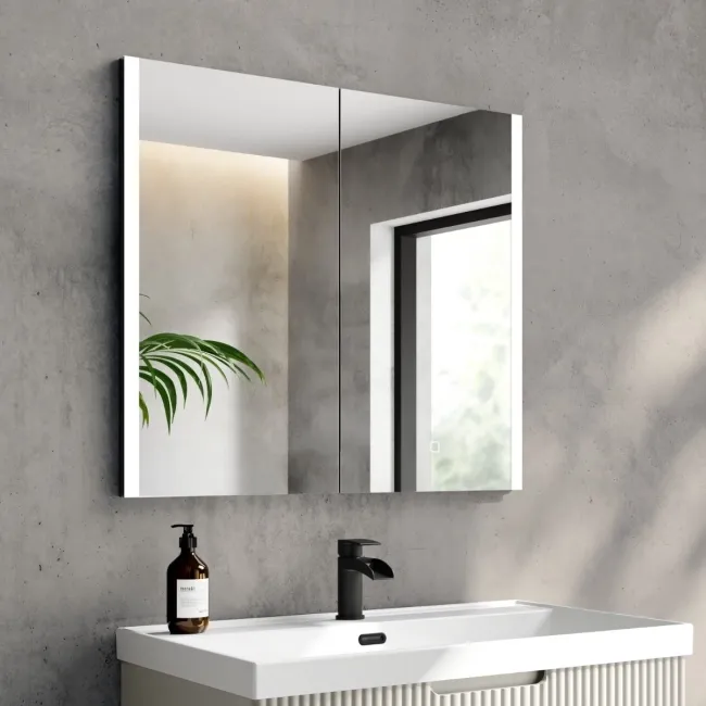 Selma Matt Black Illuminated LED Recessed Mirror Cabinet 700x800mm