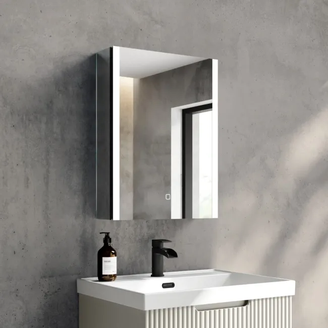 Selma Matt Black Illuminated LED Recessed Mirror Cabinet 600x450mm