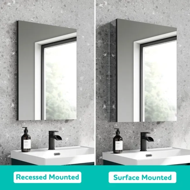 Selma Matt Black Illuminated LED Recessed Mirror Cabinet 600x450mm