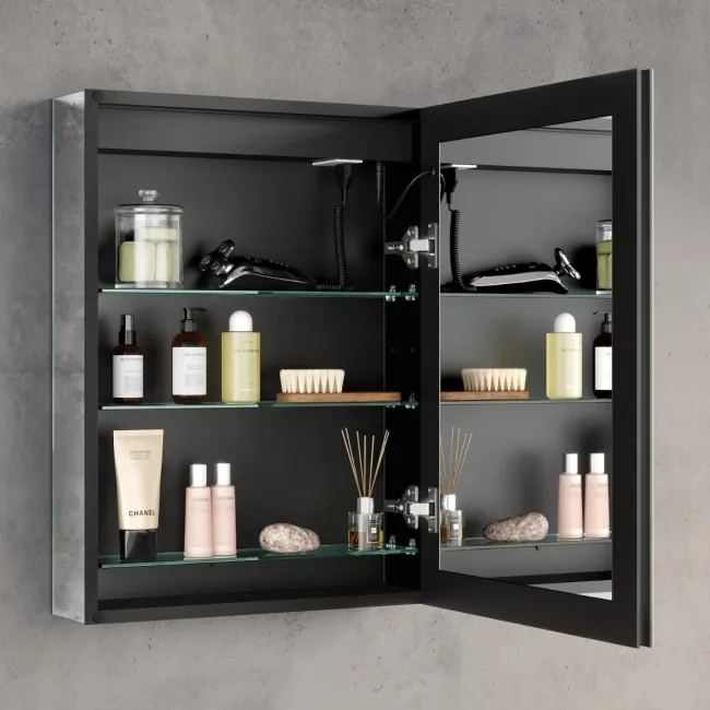Selma Matt Black Illuminated LED Recessed Mirror Cabinet 600x450mm