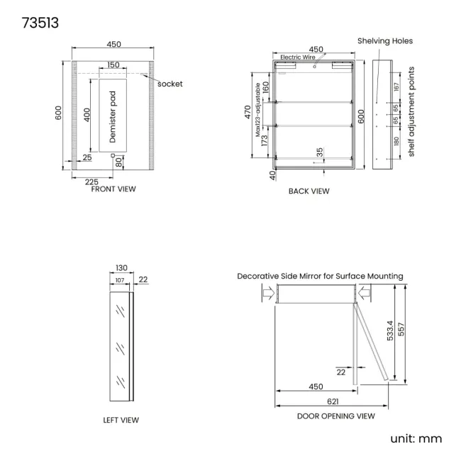 Selma Matt Black Illuminated LED Recessed Mirror Cabinet 600x450mm
