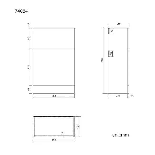 Elba Graphite Grey Slimline Back To Wall Toilet Unit 500mm