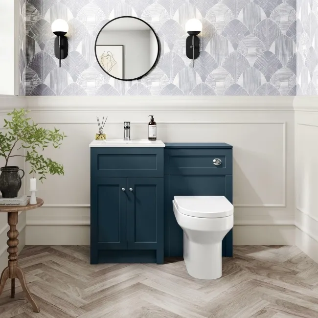 Milos Navy Blue Slimline Back To Wall Toilet Unit 500mm