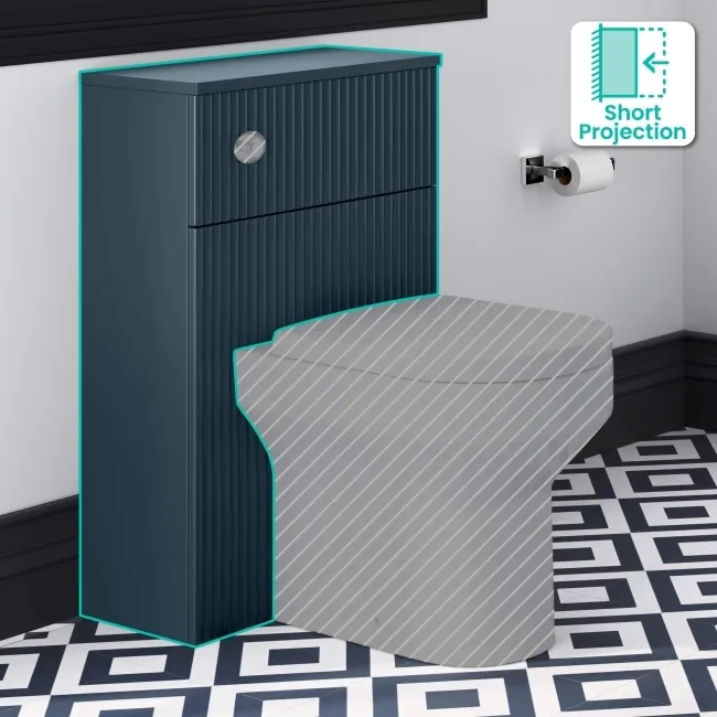 Crete Fluted Navy Blue Slimline Back To Wall Toilet Unit 500mm