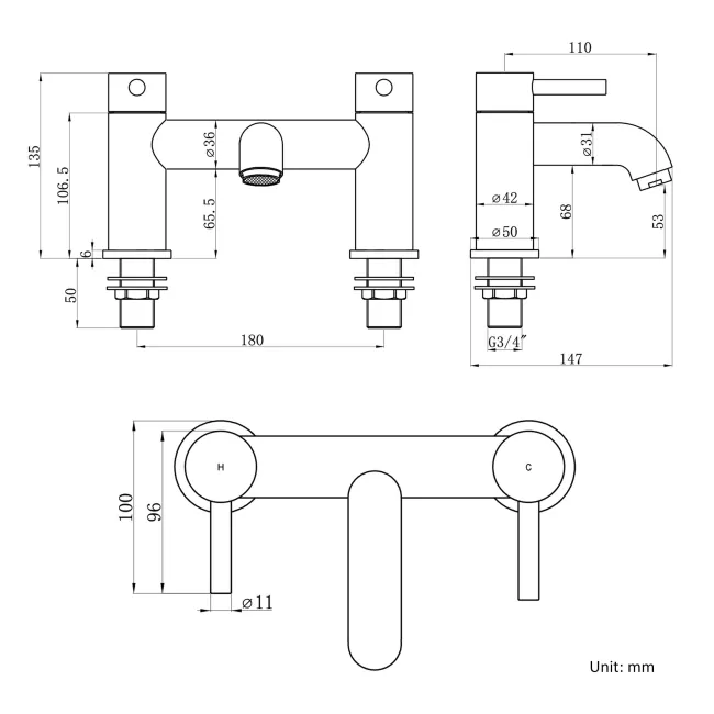 Trent Brushed Brass Basin & Bath Mixer Tap Set