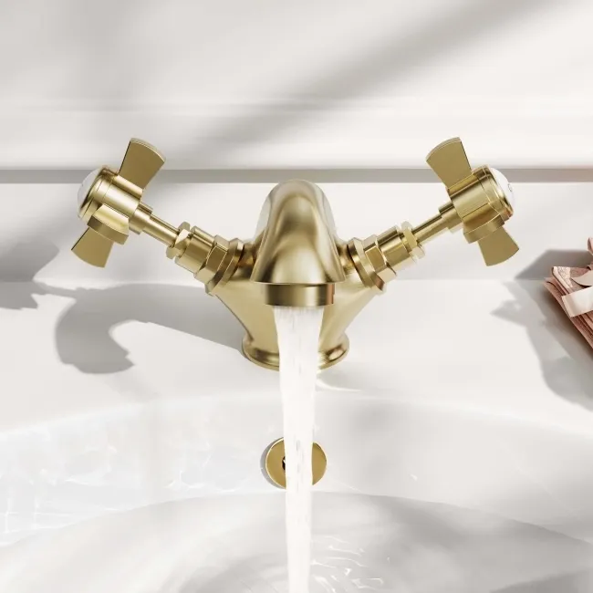Nene Traditional Brushed Brass Basin & Bath Mixer Tap Set