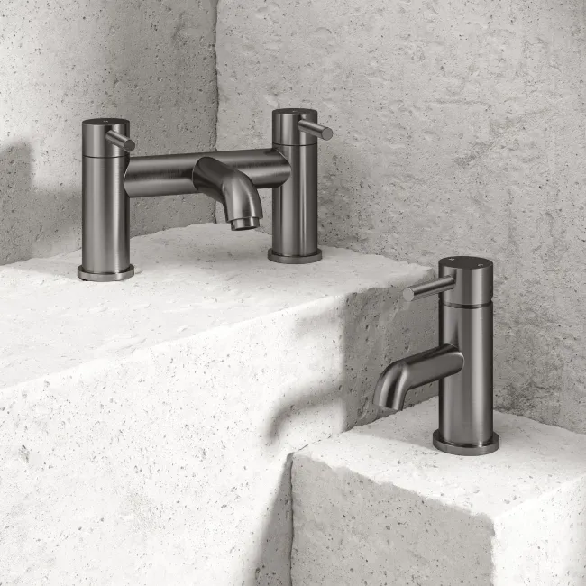 Trent Gunmetal Grey Basin & Bath Mixer Tap Set