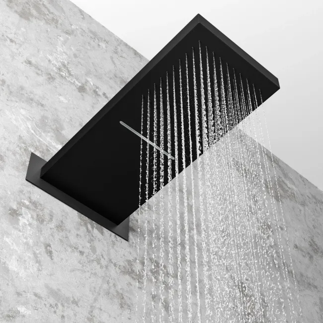 Galway Premium Matt Black Square Thermostatic Waterfall Shower Set & Hand Shower