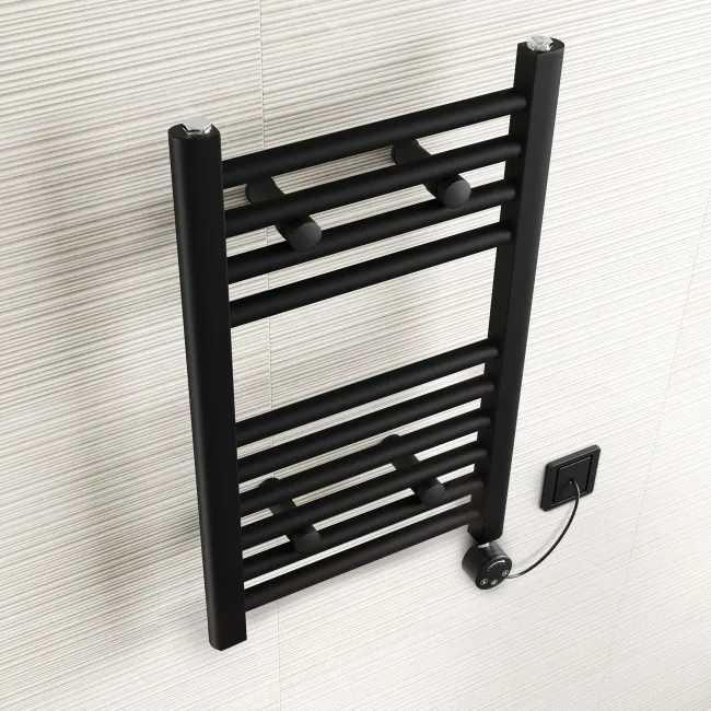 Naples Electric Premium Matt Black Straight Heated Towel Rail 650x400mm