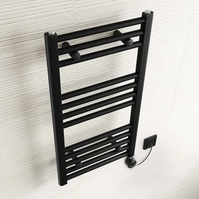 Naples Electric Premium Matt Black Straight Heated Towel Rail 800x450mm