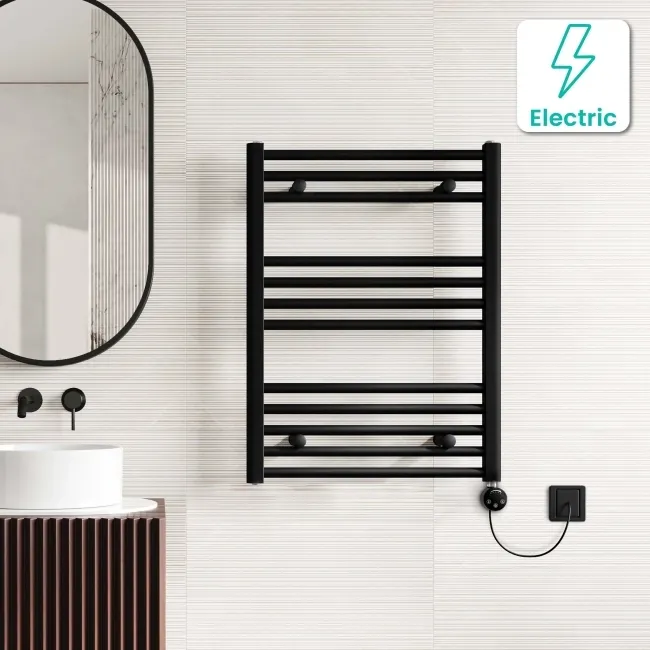 Naples Electric Premium Matt Black Straight Heated Towel Rail 800x600mm