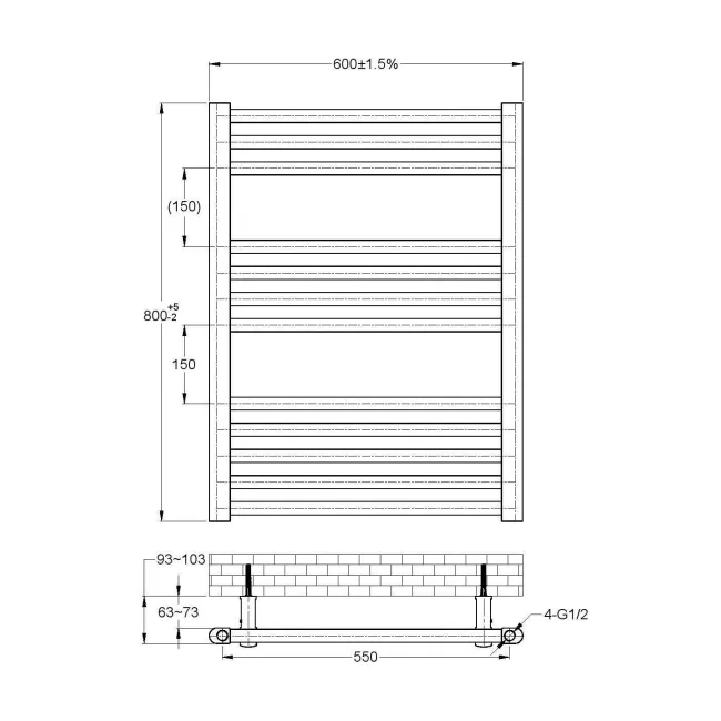 Naples Electric Premium Matt Black Straight Heated Towel Rail 800x600mm