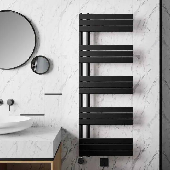 Seville Electric Matt Black Designer Flat Panel Heated Towel Rail 1600x600mm