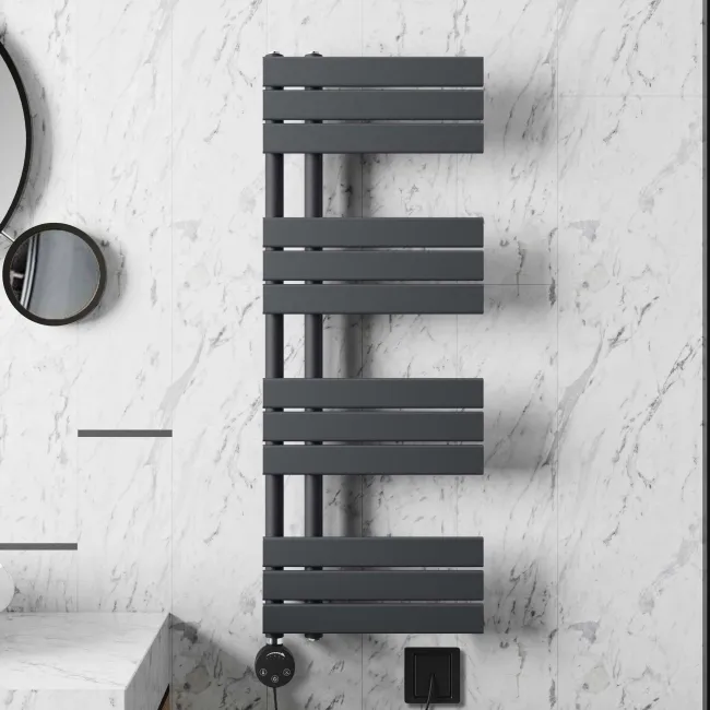 Seville Electric Anthracite Designer Flat Panel Heated Towel Rail 1200x450mm